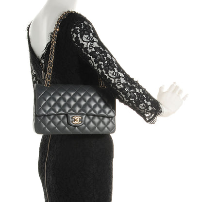 Chanel Lambskin Quilted Medium Double Flap Charcoal Grey 2 of 9