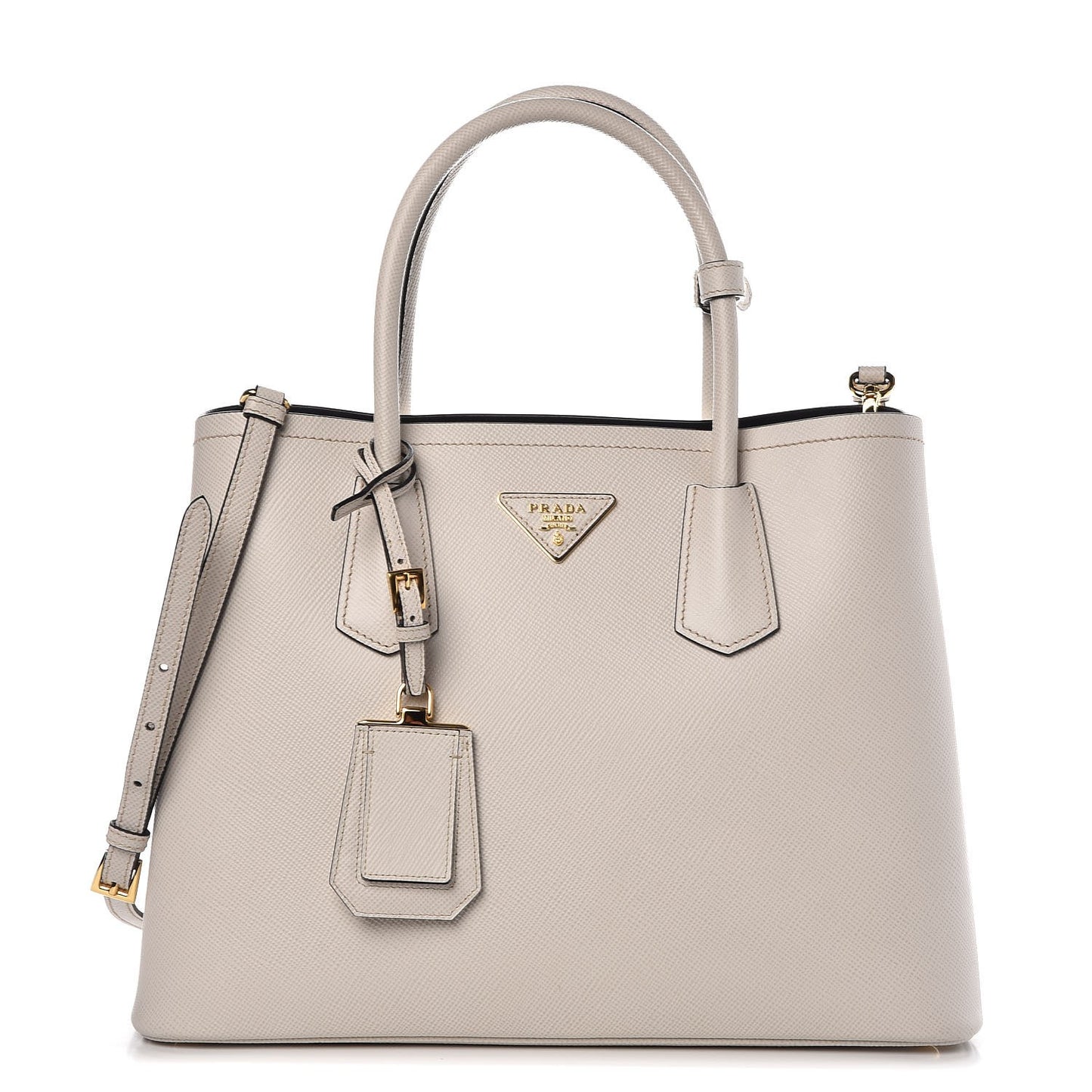 Saffiano Cuir Medium Double Bag Talco Nero Black