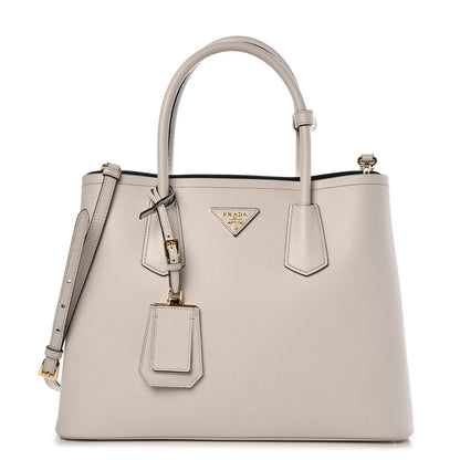 Prada Saffiano Cuir Medium Double Bag Talco Nero Black 1 of 7