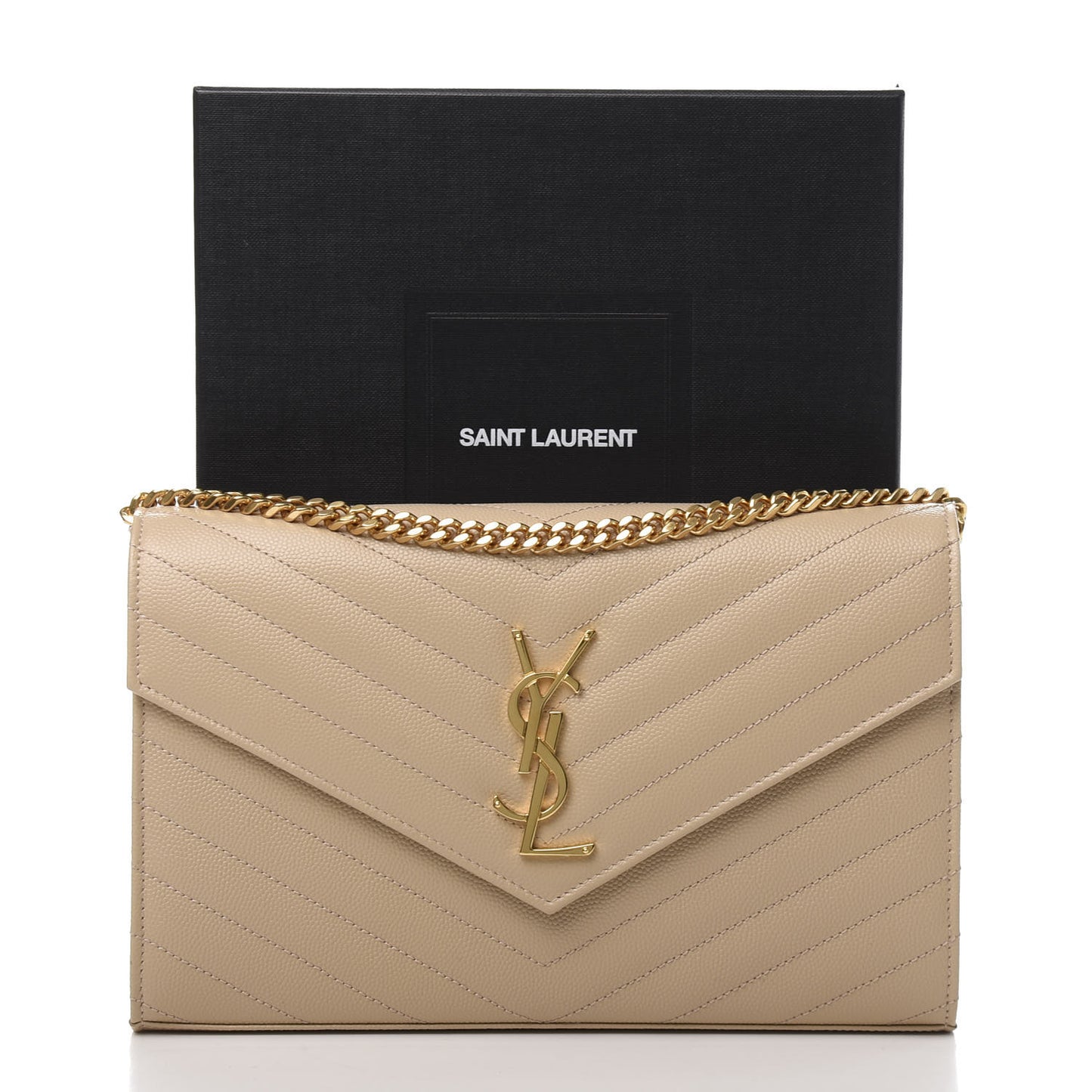 Grain De Poudre Matelasse Chevron Monogram Chain Wallet Nude Powder
