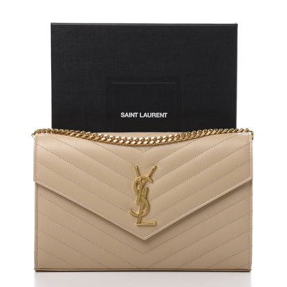 Saint Laurent Grain De Poudre Matelasse Chevron Monogram Chain Wallet Nude Powder 10 of 10