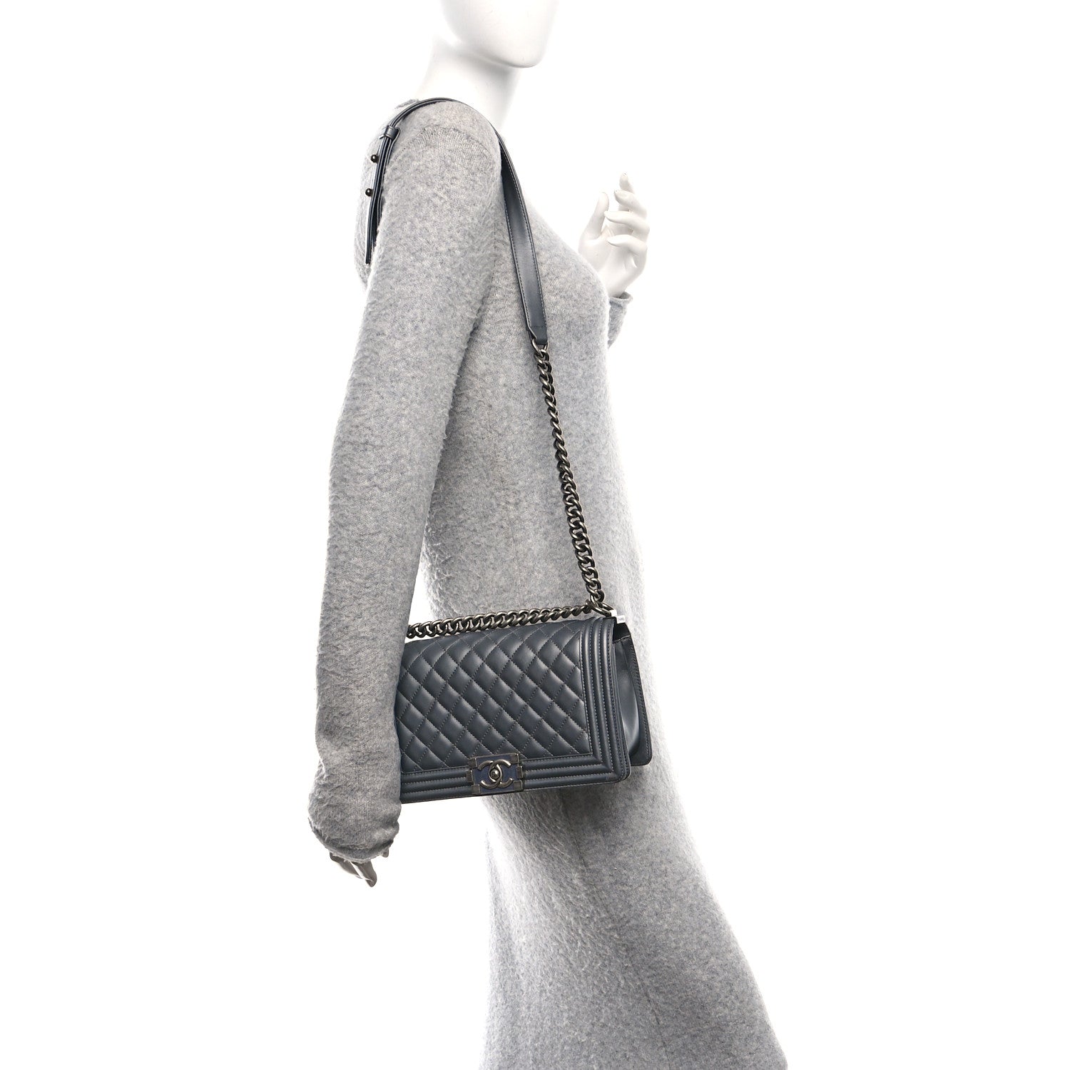 Chanel Metallic Calfskin Quilted Medium Boy Flap Dark Silver 2 of 10