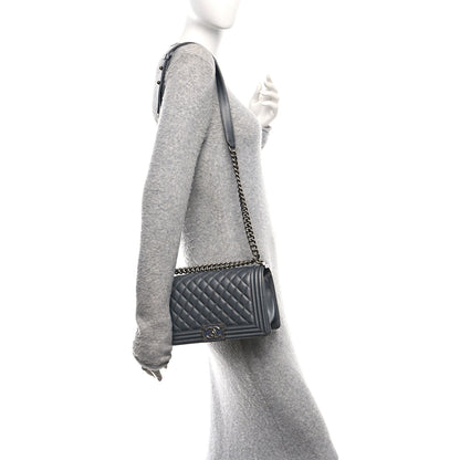 Chanel Metallic Calfskin Quilted Medium Boy Flap Dark Silver 2 of 10