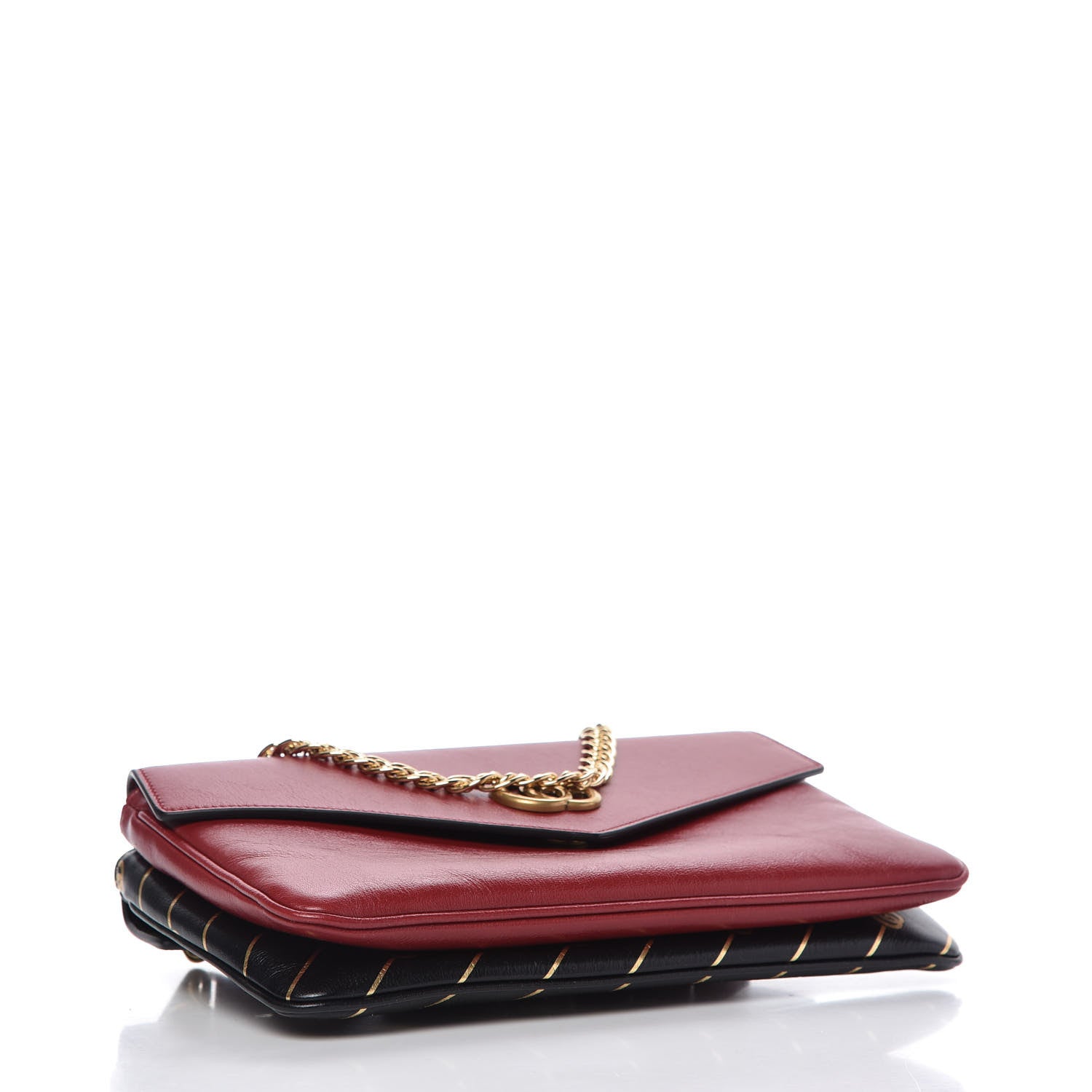 Gucci Calfskin Diagonal GG Medium Thiara Double Envelope Shoulder Bag Black Red 4 of 10
