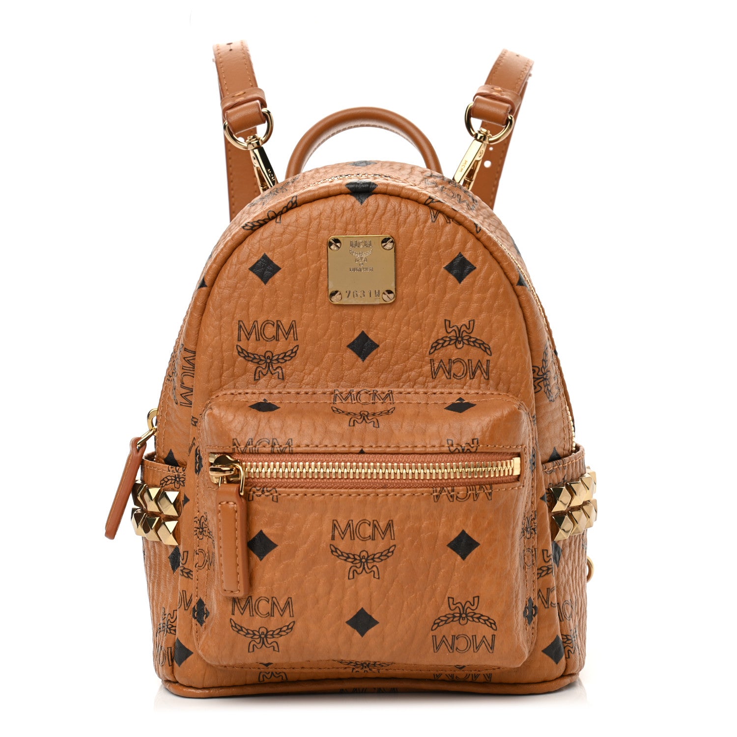 MCM Visetos Side Stud X-Mini Stark Bebe Boo Backpack Cognac 1 of 12