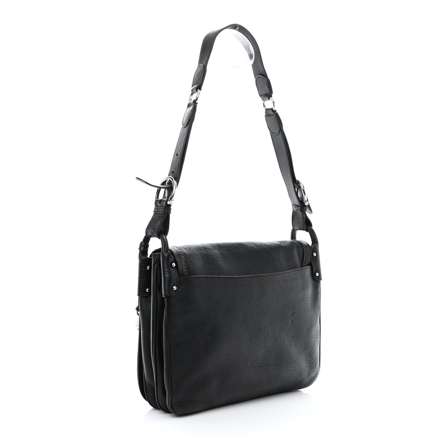 Grained Calfskin Gancini Flap Shoulder Bag Black