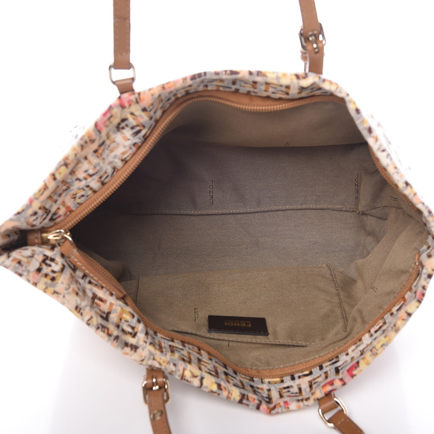 Fendi Zucchino Vitello Floral Forever Shopper Tote Pesca Giallo Saddler 5 of 7