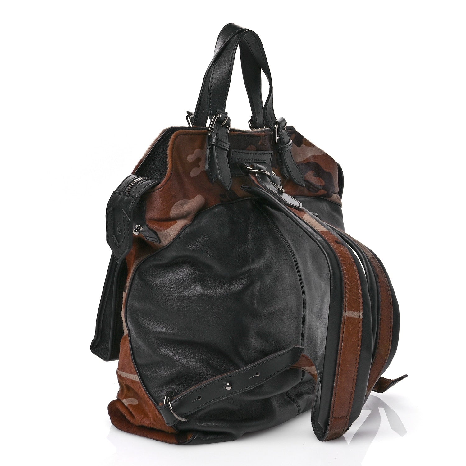 Christian Louboutin Pony Hair Calfskin Spikes Syd Backpack Coffee Bronze Black 3 of 12