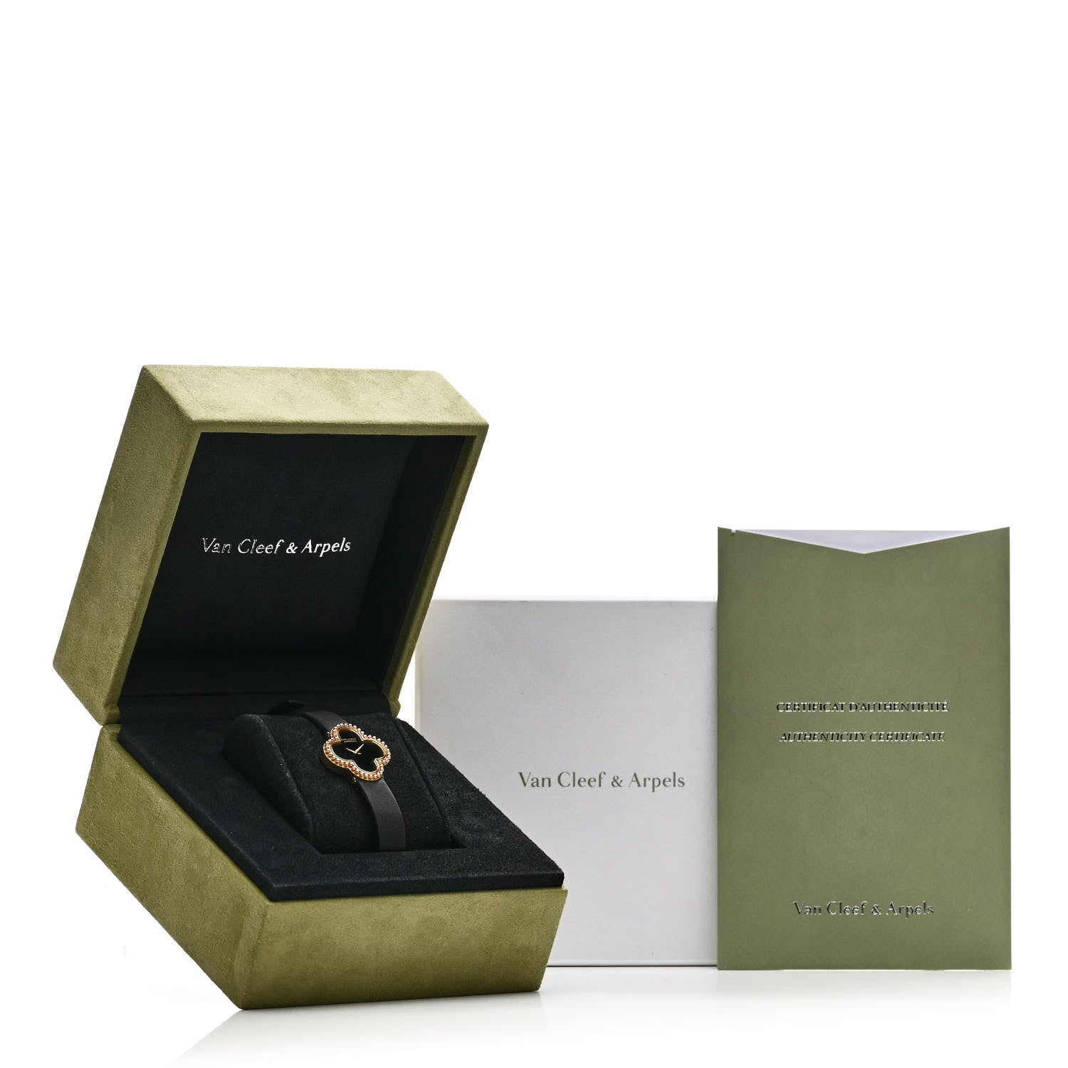 Van Cleef & Arpels 18K Yellow Gold Satin Onyx 26mm Alhambra Quartz Watch 5 of 5