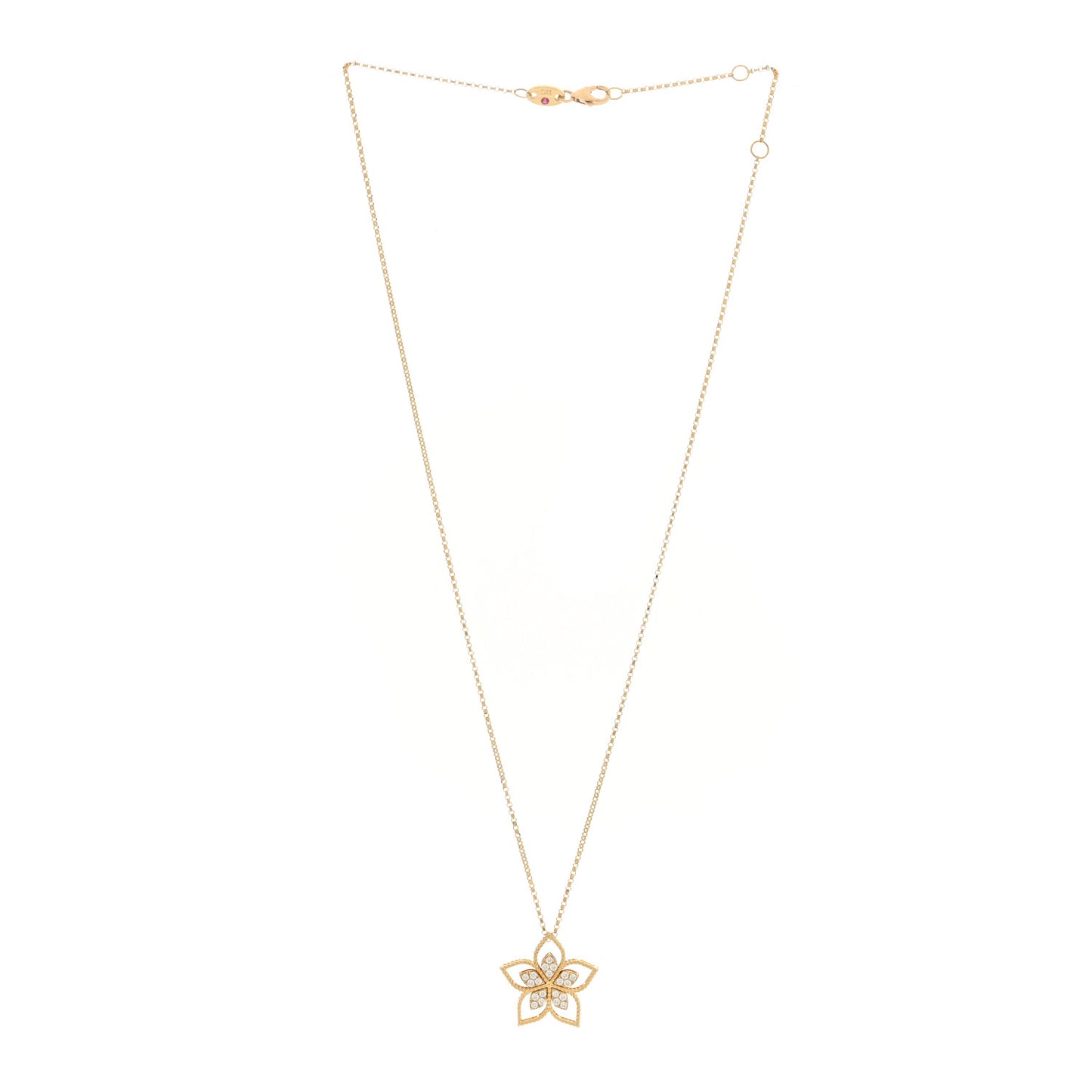 18K Yellow Gold Diamond Medium Vernazza Open Frame Flower Pendant Necklace