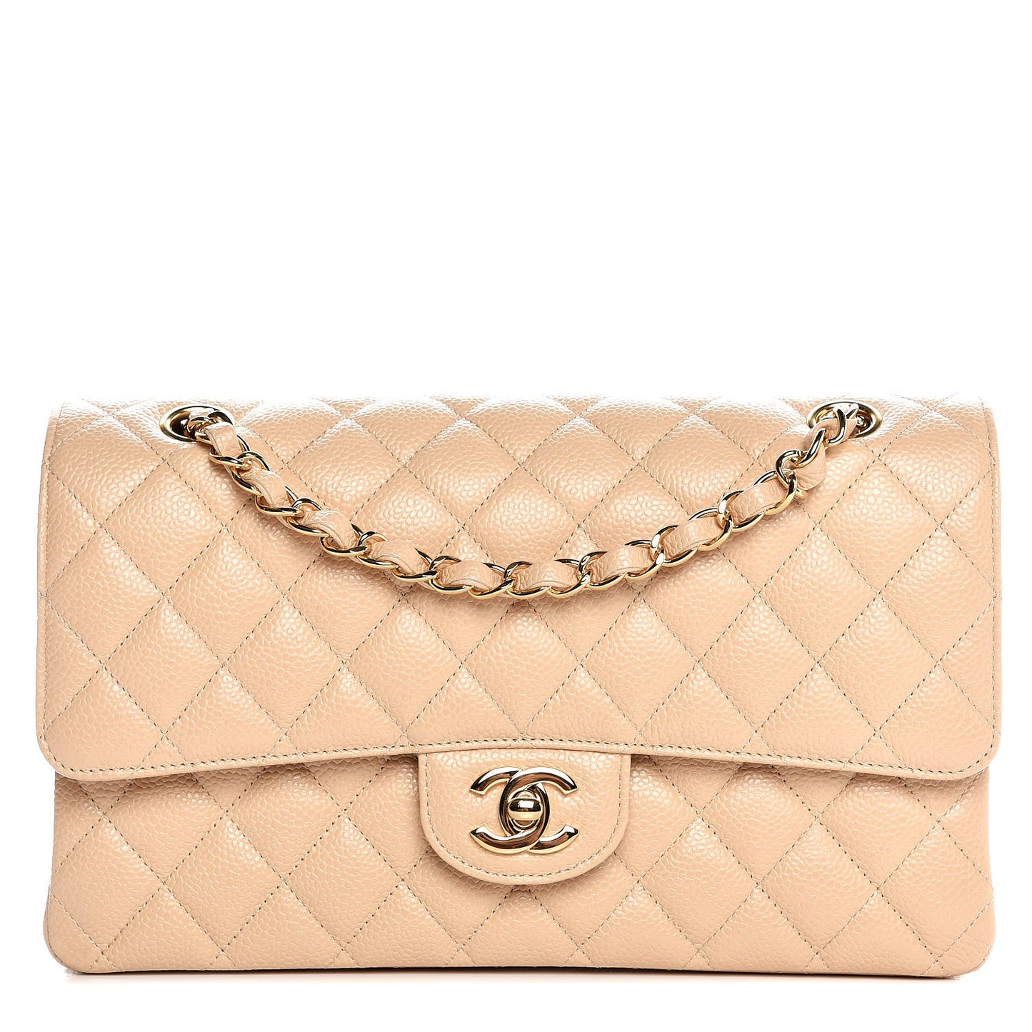 Caviar Quilted Medium Double Flap Light Beige