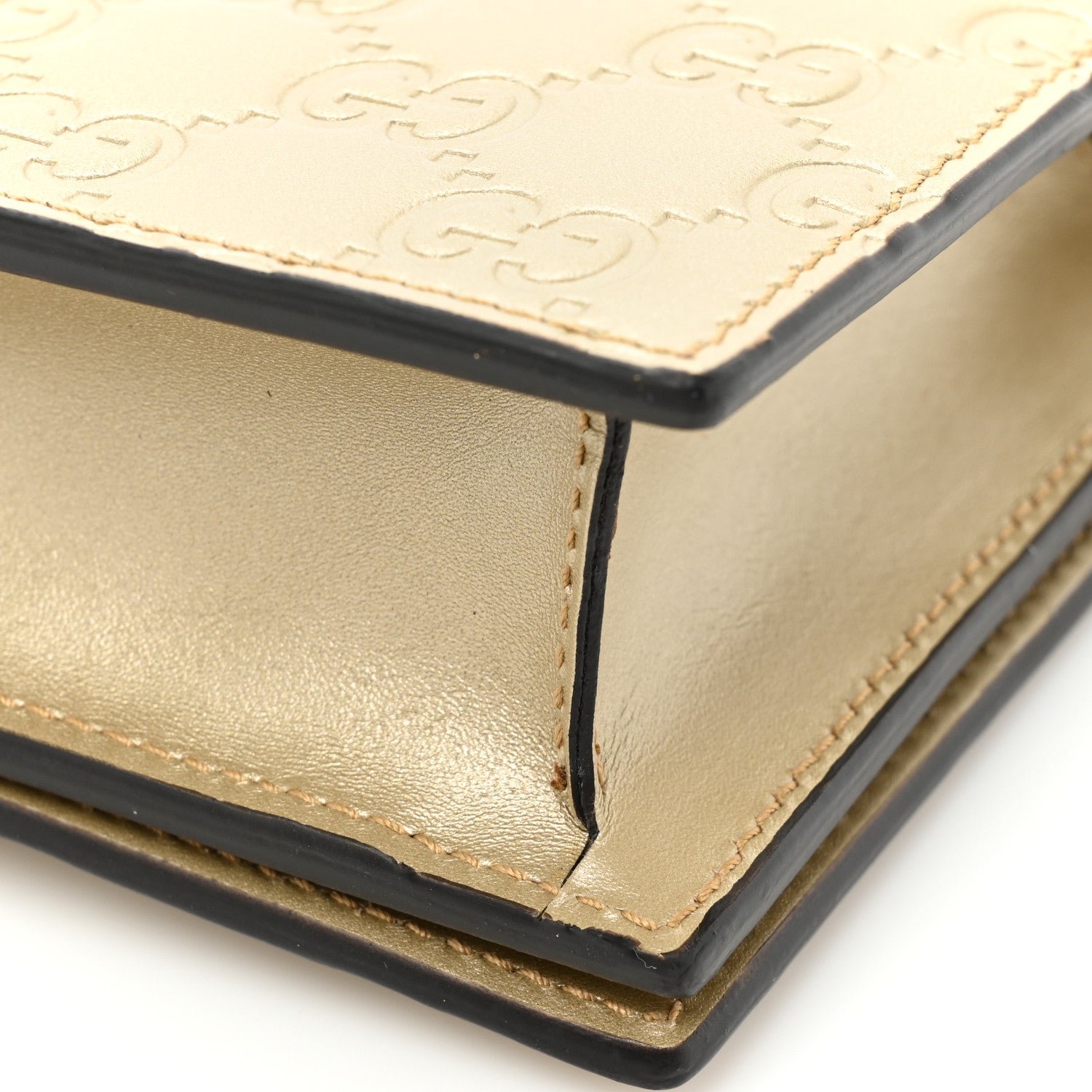Gucci Metallic Guccissima Signature Bowy Chain Wallet Golden Beige 10 of 14