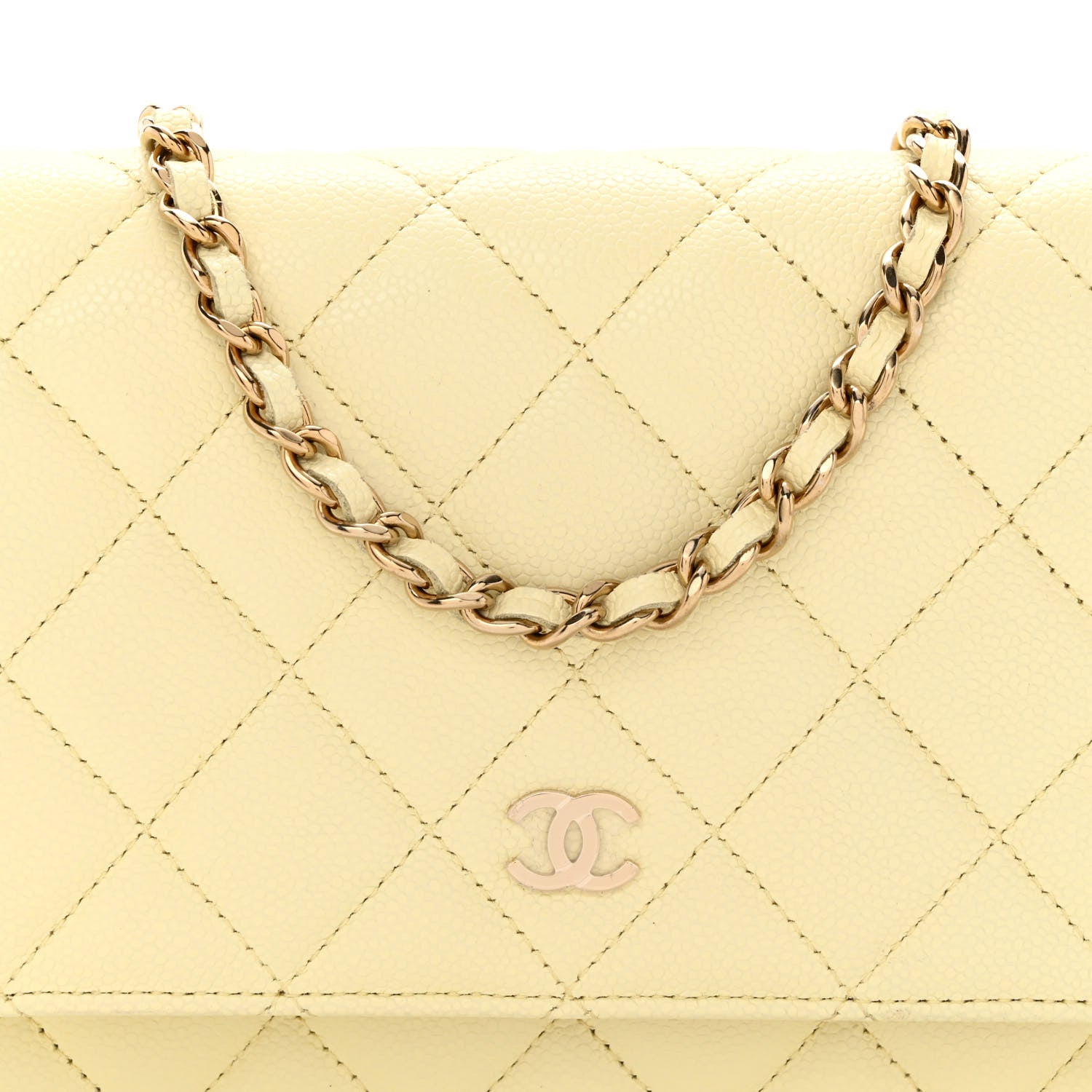 Chanel Caviar Quilted Wallet on Chain WOC Light Yellow 8 of 11