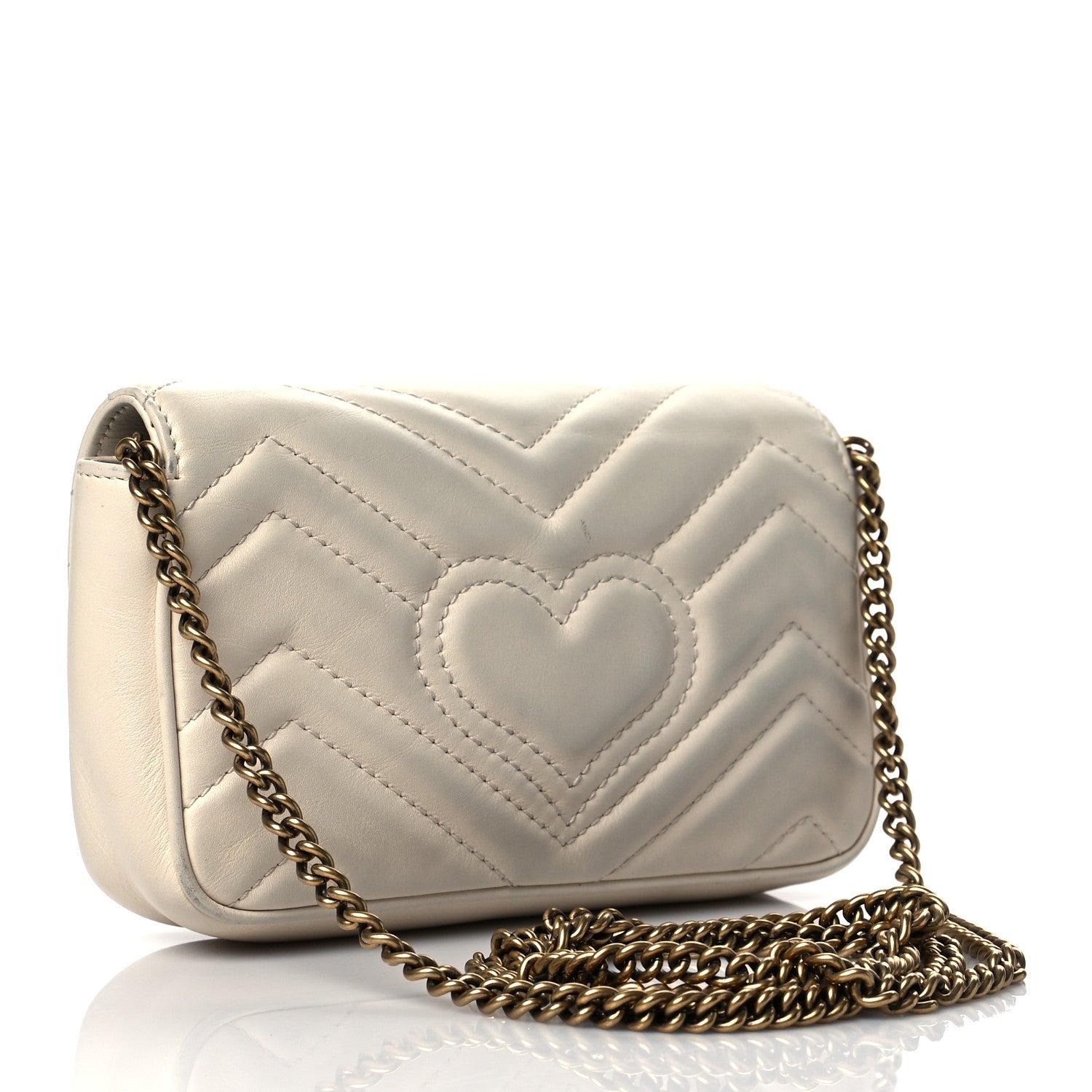 Gucci Calfskin Matelasse Super Mini GG Marmont Shoulder Bag White 3 of 13