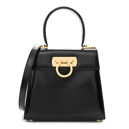 Salvatore Ferragamo Brushed Off Calfskin Iconic Top Handle Bag Black 1 of 10
