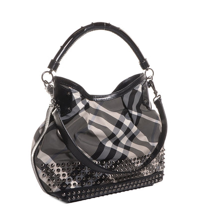 Burberry Nylon Beat Check Studded Hobo Black 3 of 9
