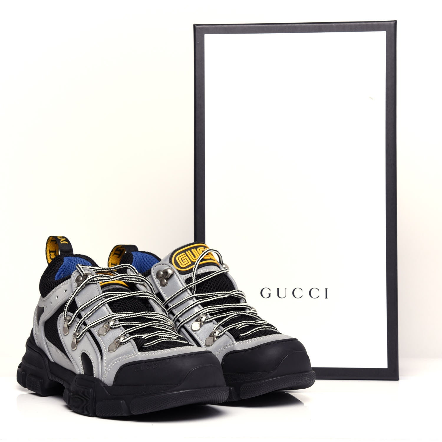 Gucci X SEGA Mesh Technical Canvas Calfskin Reflective Mens Flashtrek Sneakers 6 Silver Black 10 of 10