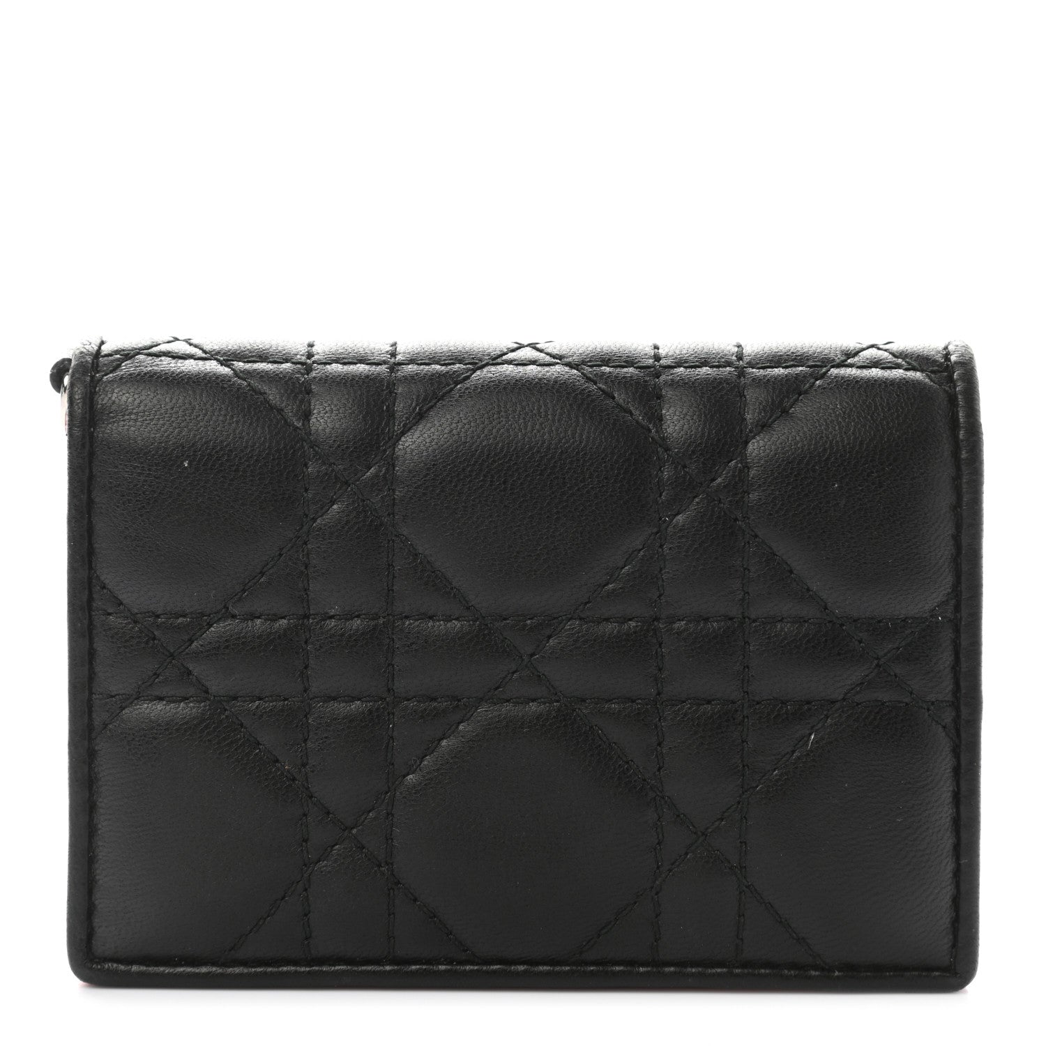 Christian Dior Lambskin Cannage Bi-Color Small Lady Dior Flap Card Holder Black Pink 1 of 9