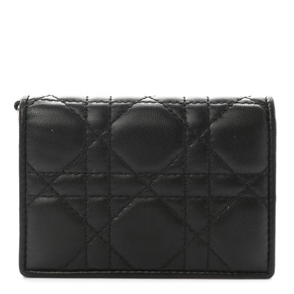 Christian Dior Lambskin Cannage Bi-Color Small Lady Dior Flap Card Holder Black Pink 1 of 9