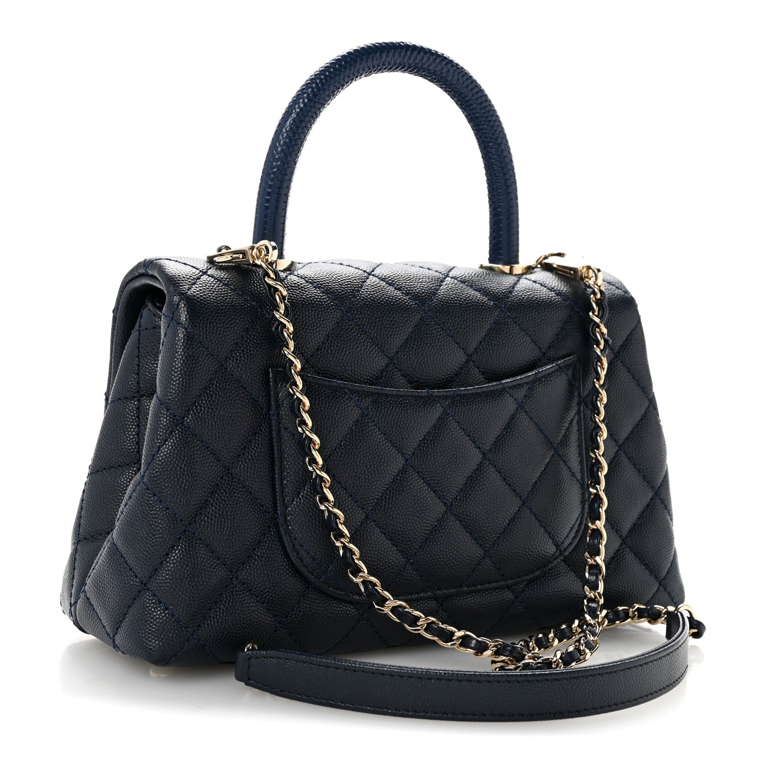 Chanel Caviar Quilted Lizard Embossed Mini Coco Handle Flap Navy Blue 3 of 13