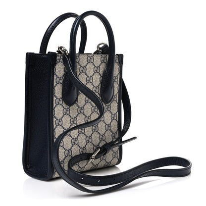 Gucci GG Supreme Monogram Textured Dollar Calfskin Mini Retro Interlocking G Tote Bag Beige Blue 3 of 10