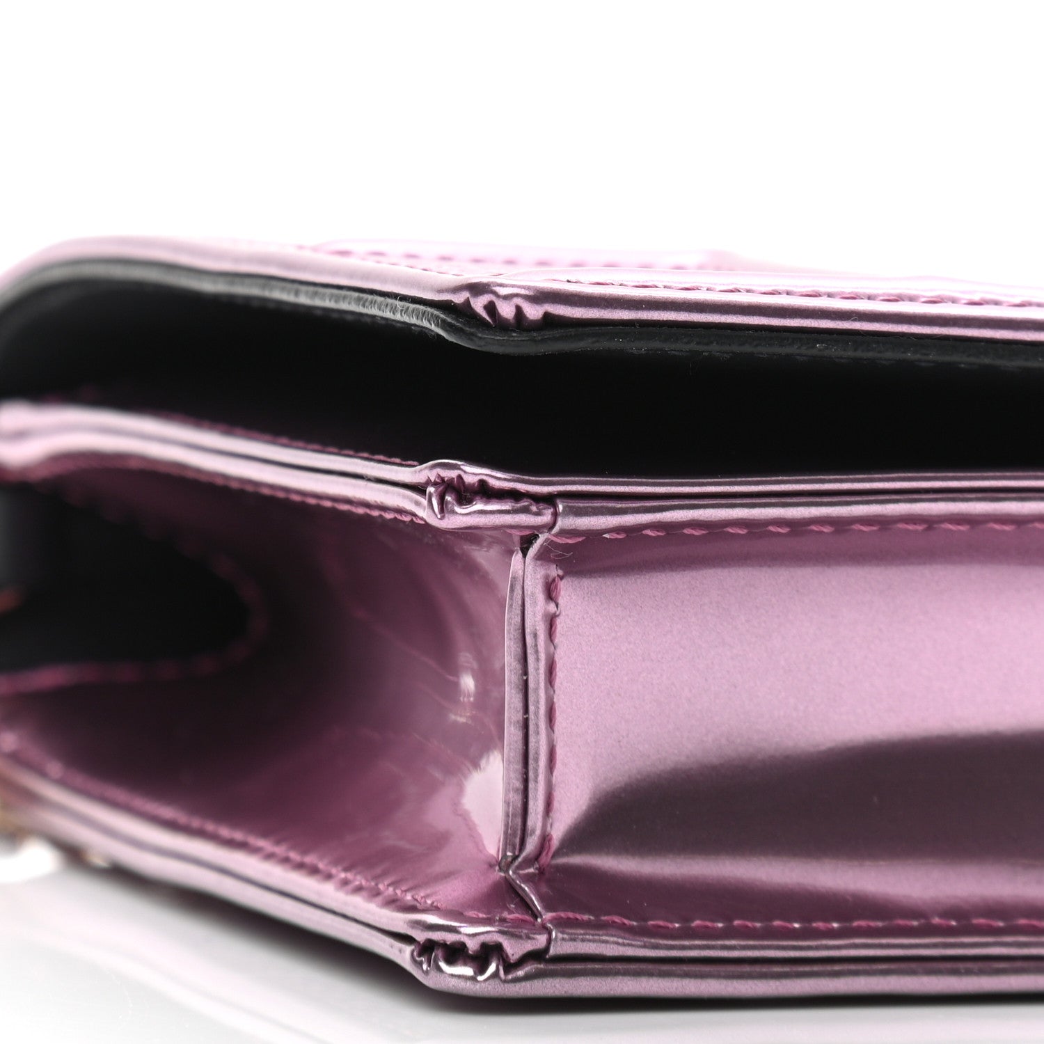 Christian Dior Metallic Patent Micro-Cannage Diorama Wallet on Chain Pouch Pink 8 of 10