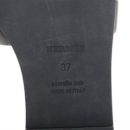 Hermes Box Calfskin Oran Sandals 37 Black 6 of 7