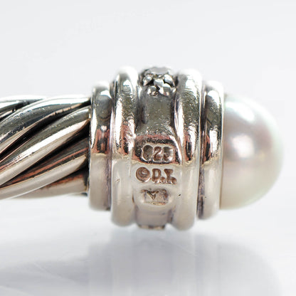 David Yurman Sterling Silver Diamond Pearl 7mm Cable Classics Bracelet 5 of 5