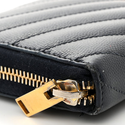 Saint Laurent Grain De Poudre Matelasse Chevron Monogram Zip Around Wallet Navy 9 of 10