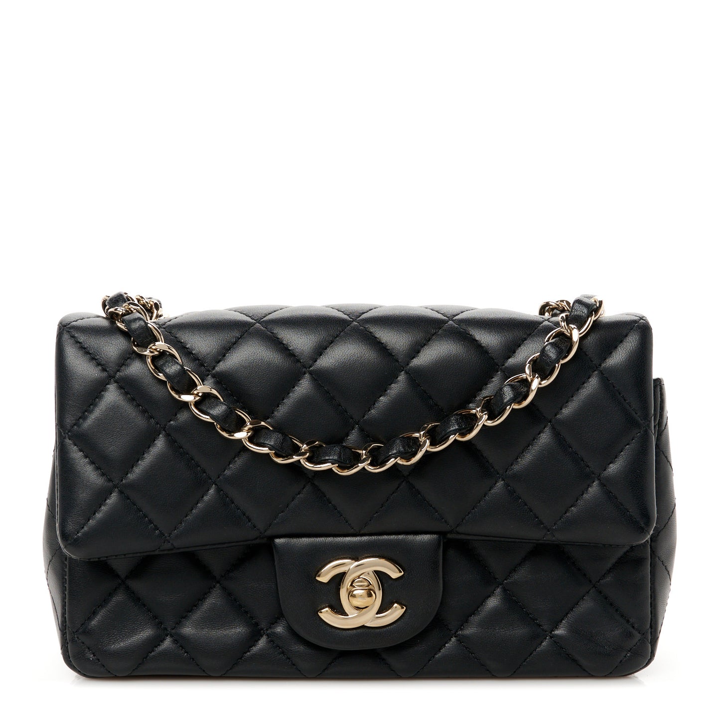 Lambskin Quilted Mini Rectangular Flap Black