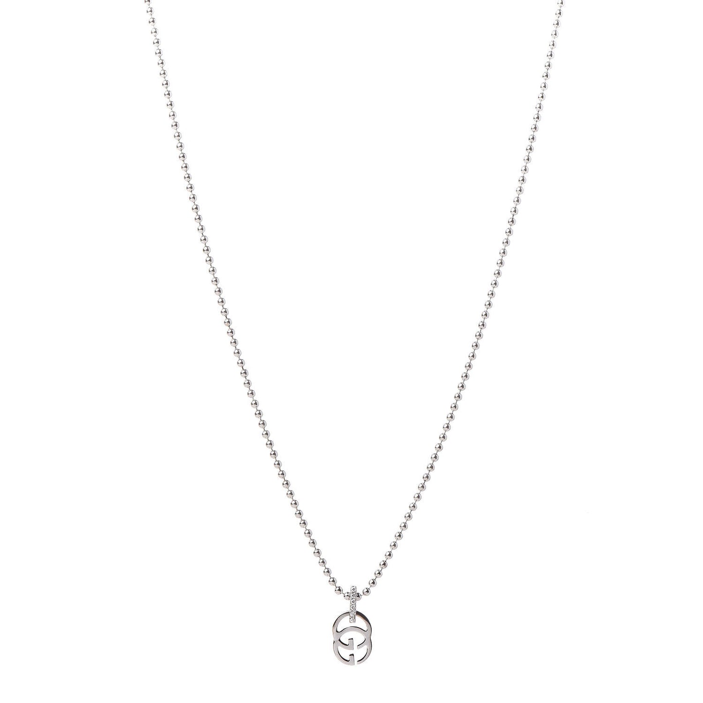 18K White Gold Diamond Running GG Pendant Necklace