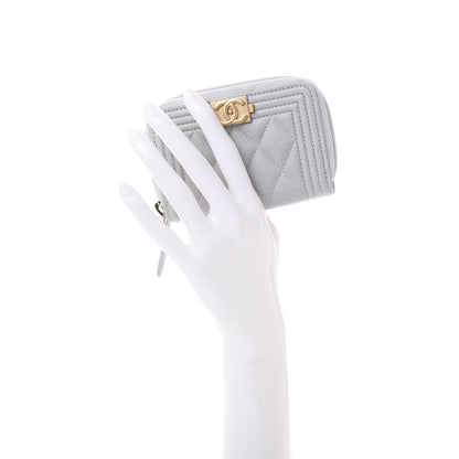 Chanel Caviar Quilted Boy Zip Around Coin Purse Wallet Grey 2 of 11