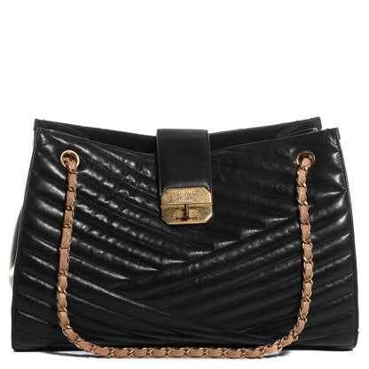 Chanel Calfskin Chevron Large Gabrielle Tote Black 1 of 9