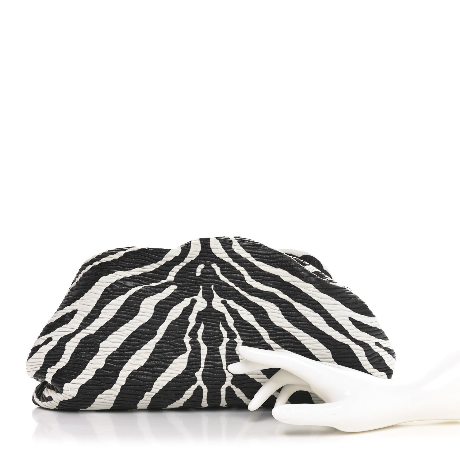 Bottega Veneta Nappa Zebra Print The Pouch Oversized Clutch White Black 2 of 11