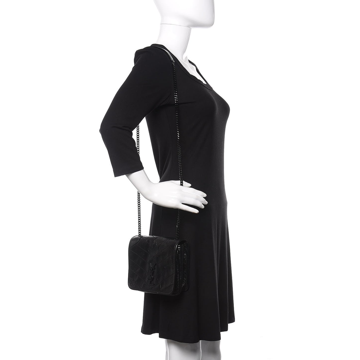 Crinkled Calfskin Matelasse Monogram Niki Chain Wallet Black