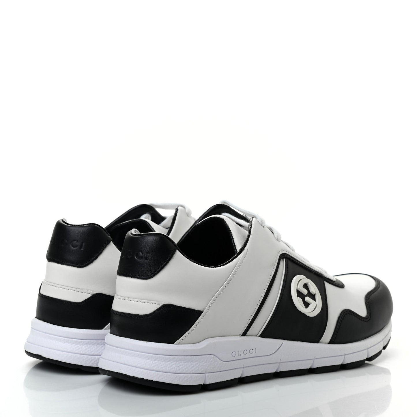 Calfskin Womens Interlocking G Sneakers 38 Black White