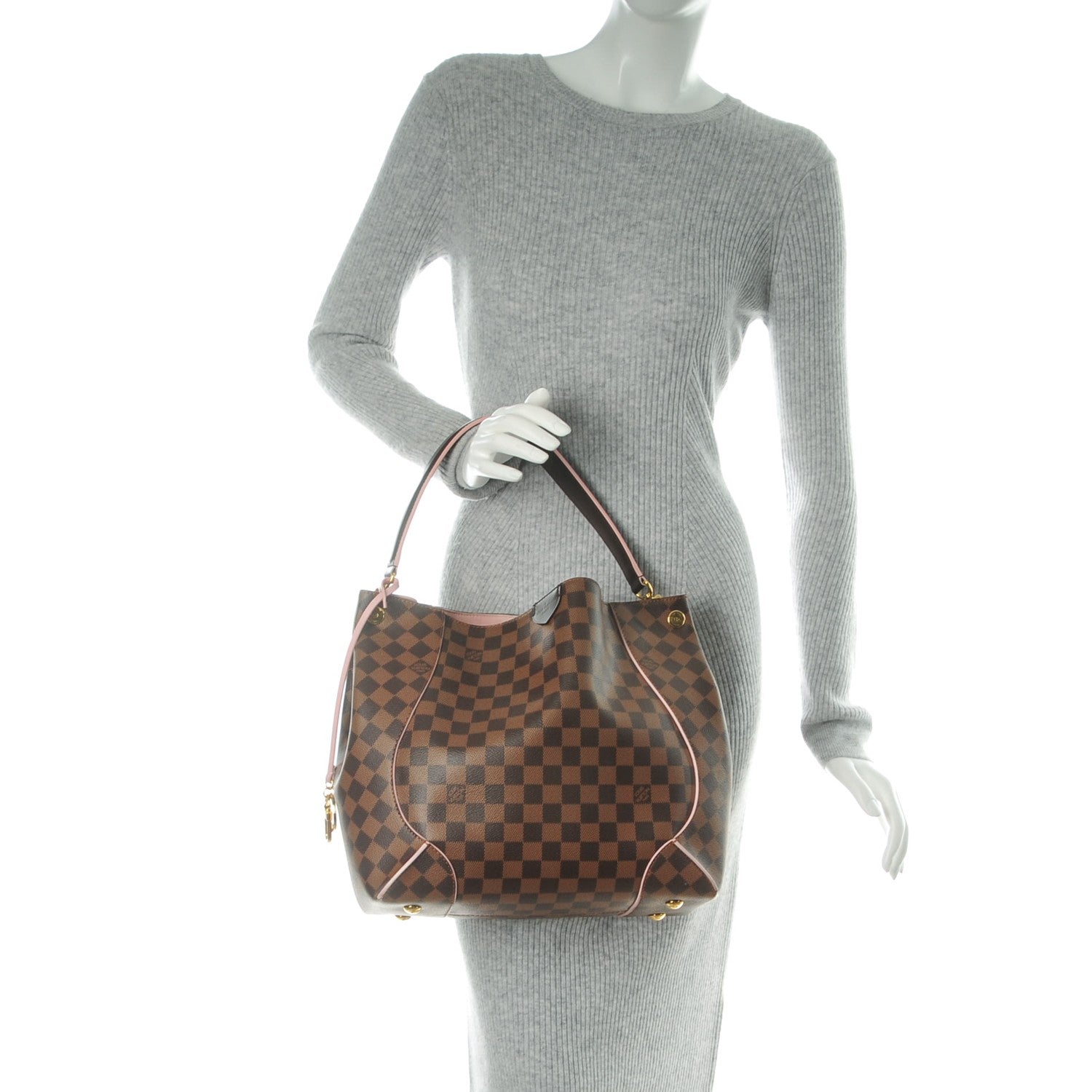 Louis Vuitton Damier Ebene Caissa Hobo Rose Ballerine 2 of 9