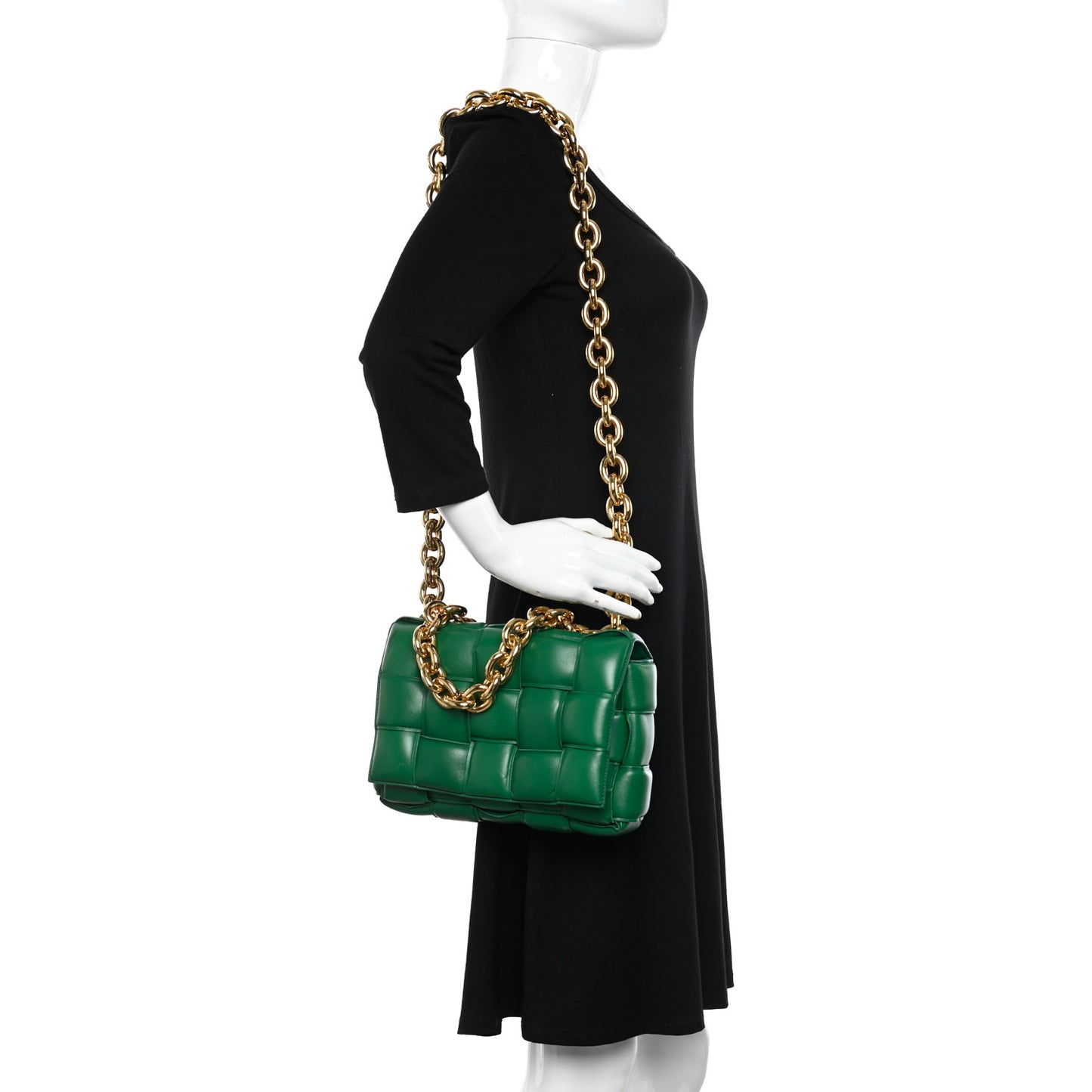 Lambskin Maxi Intreccio Padded Chain Cassette Crossbody Bag Racing Green