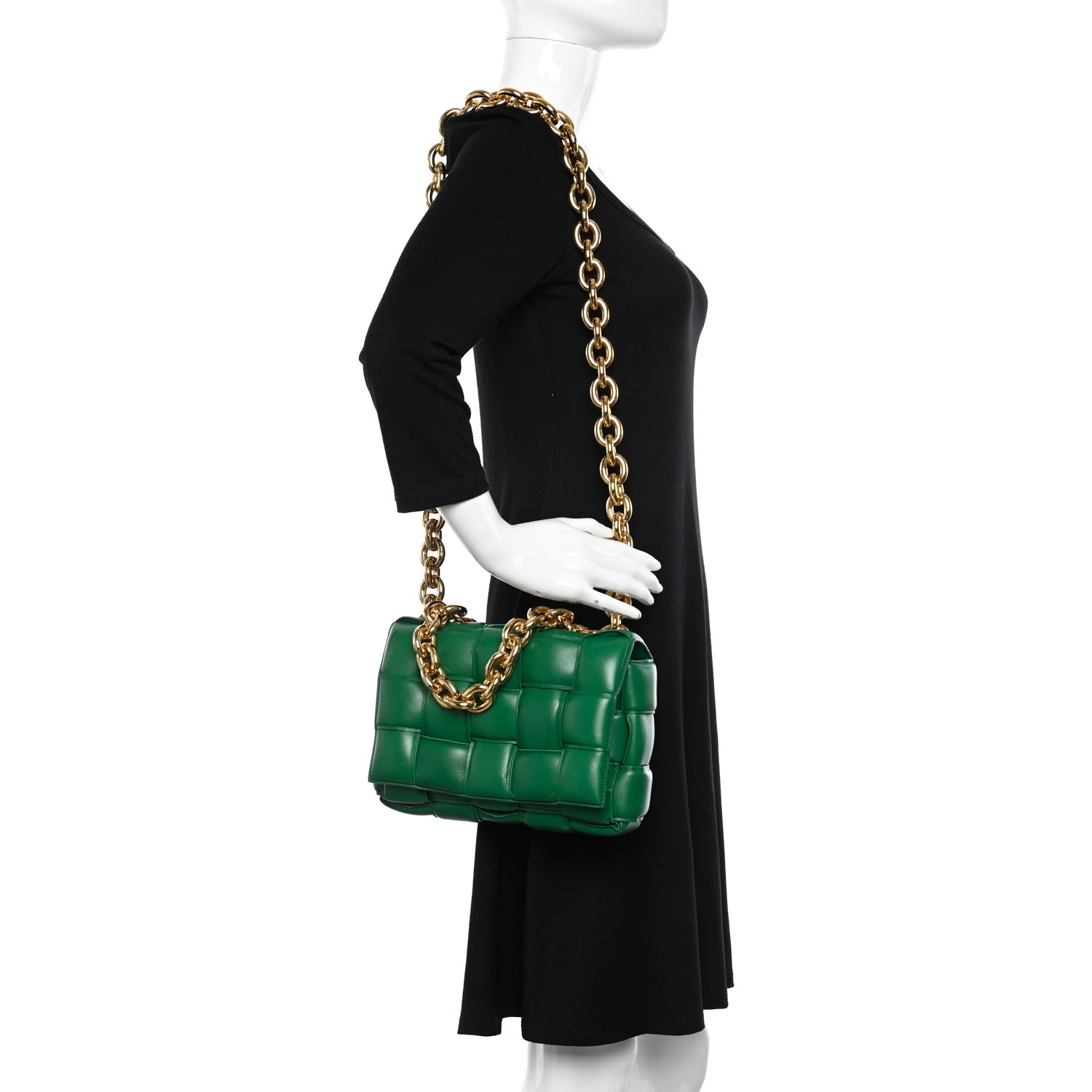 Bottega Veneta Lambskin Maxi Intreccio Padded Chain Cassette Crossbody Bag Racing Green 2 of 11