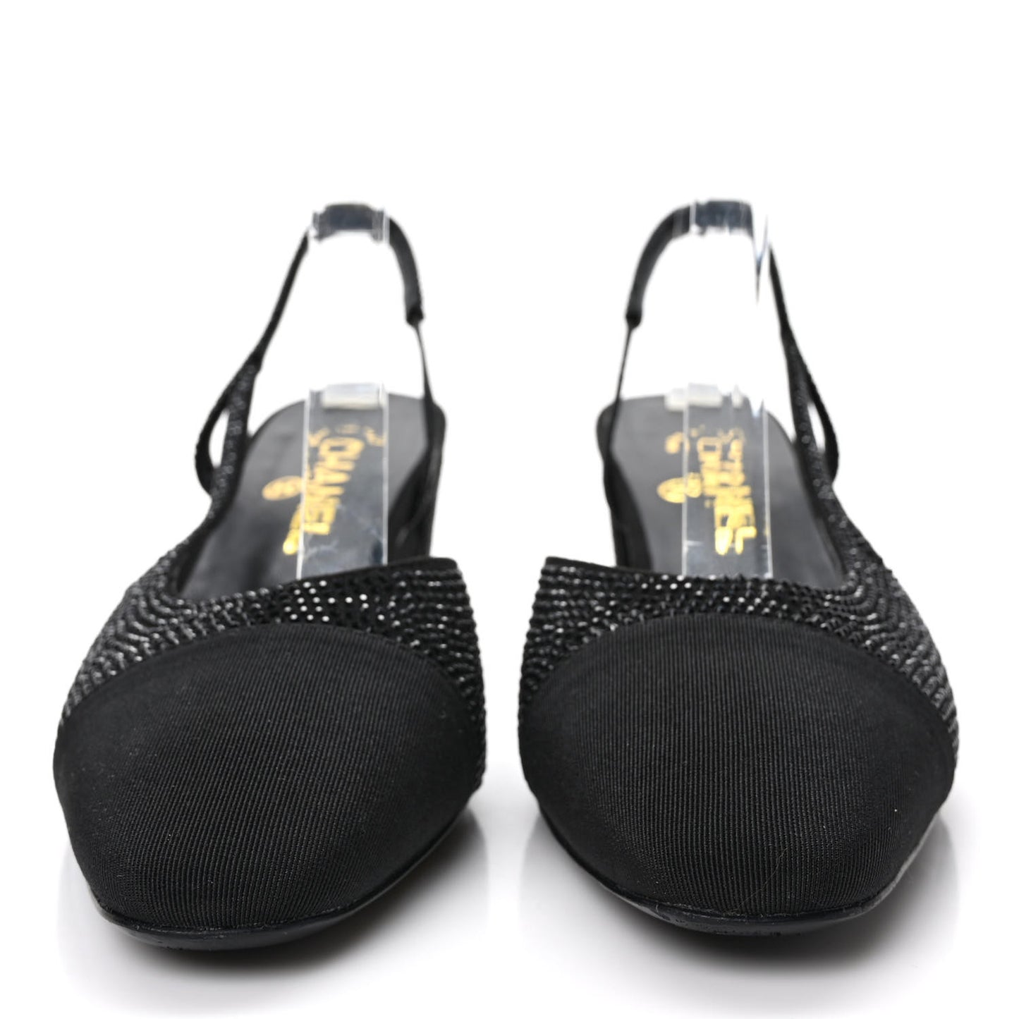 Strass Grosgrain Cap Toe CC Slingback Pumps 38 Black