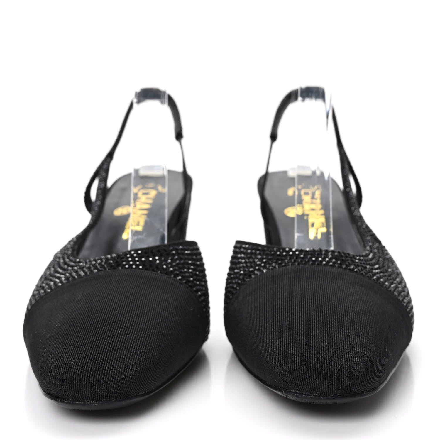 Chanel Strass Grosgrain Cap Toe CC Slingback Pumps 38 Black 2 of 7
