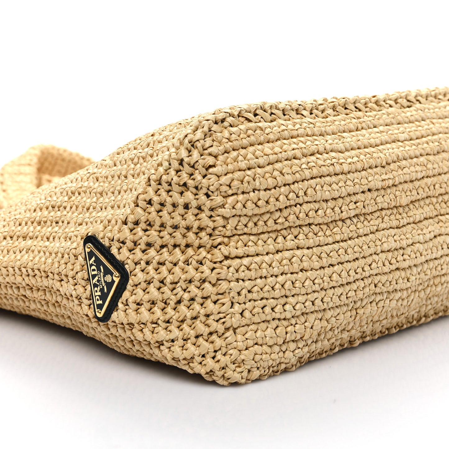 Yarn Raffia Effect Crochet Embroidered Logo Tote Naturale