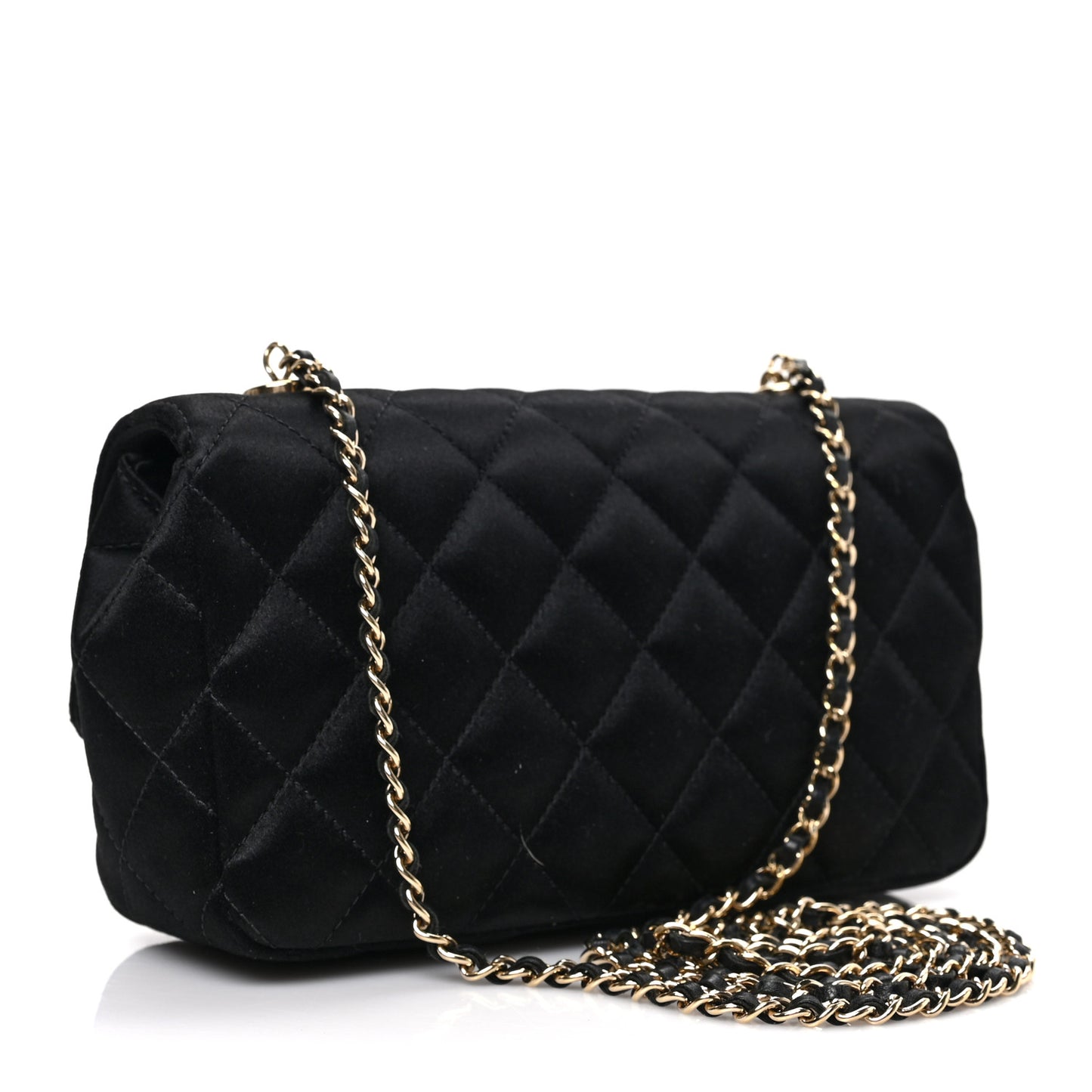 Satin Quilted Mini Rectangular Flap Black