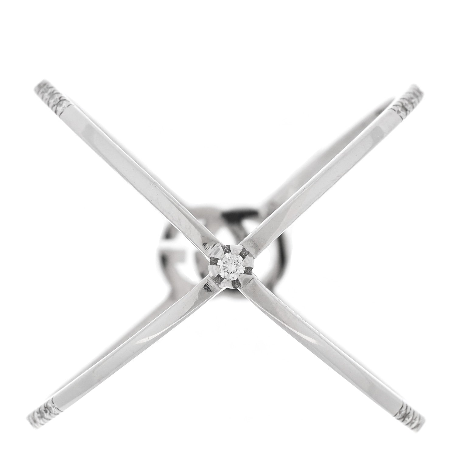 Gucci 18K White Gold Diamond Running G Cross Ring 55 7.25 3 of 5