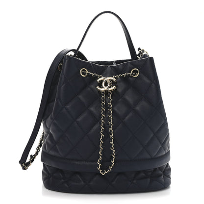 Chanel Caviar Quilted Large Rolled Up Bucket Drawstring Bag Navy 1 of 10