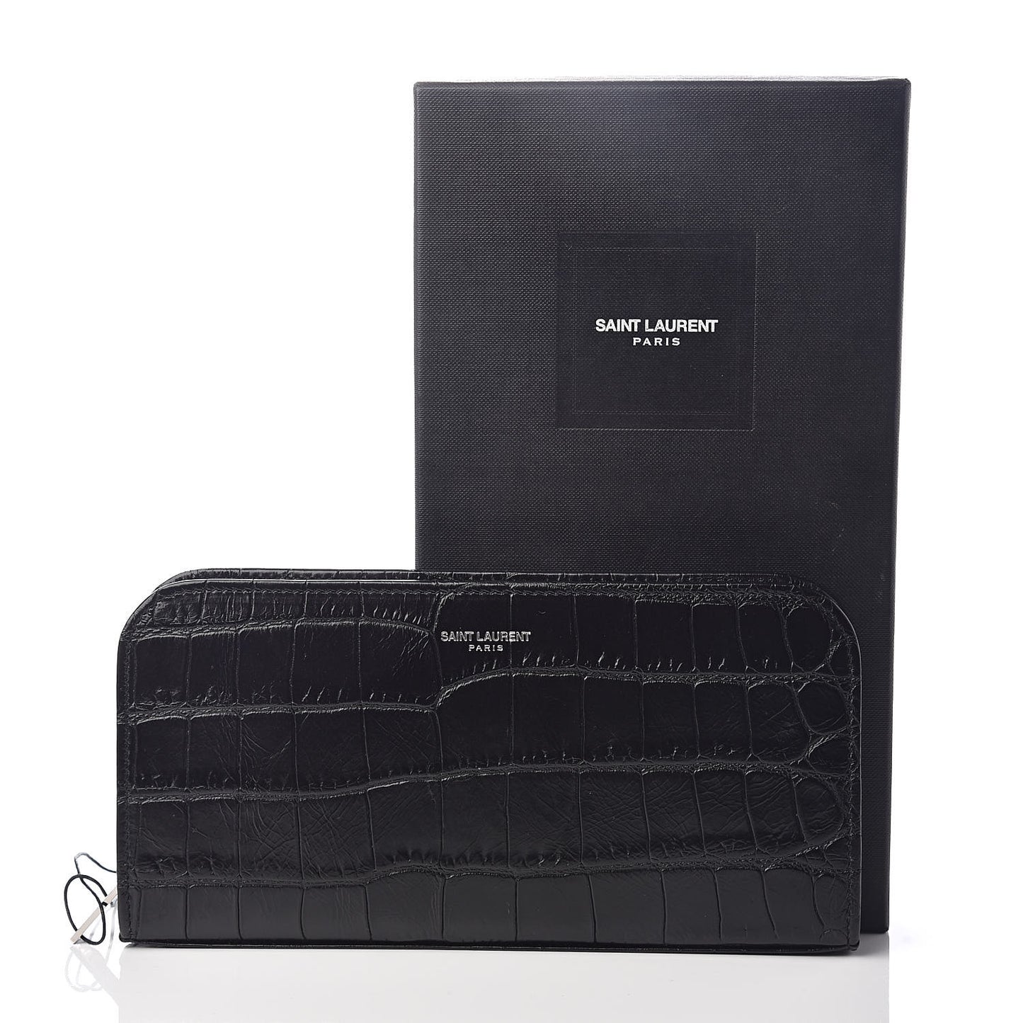 Calfskin Crocodile Embossed Classic Zip Around Continental Wallet Black