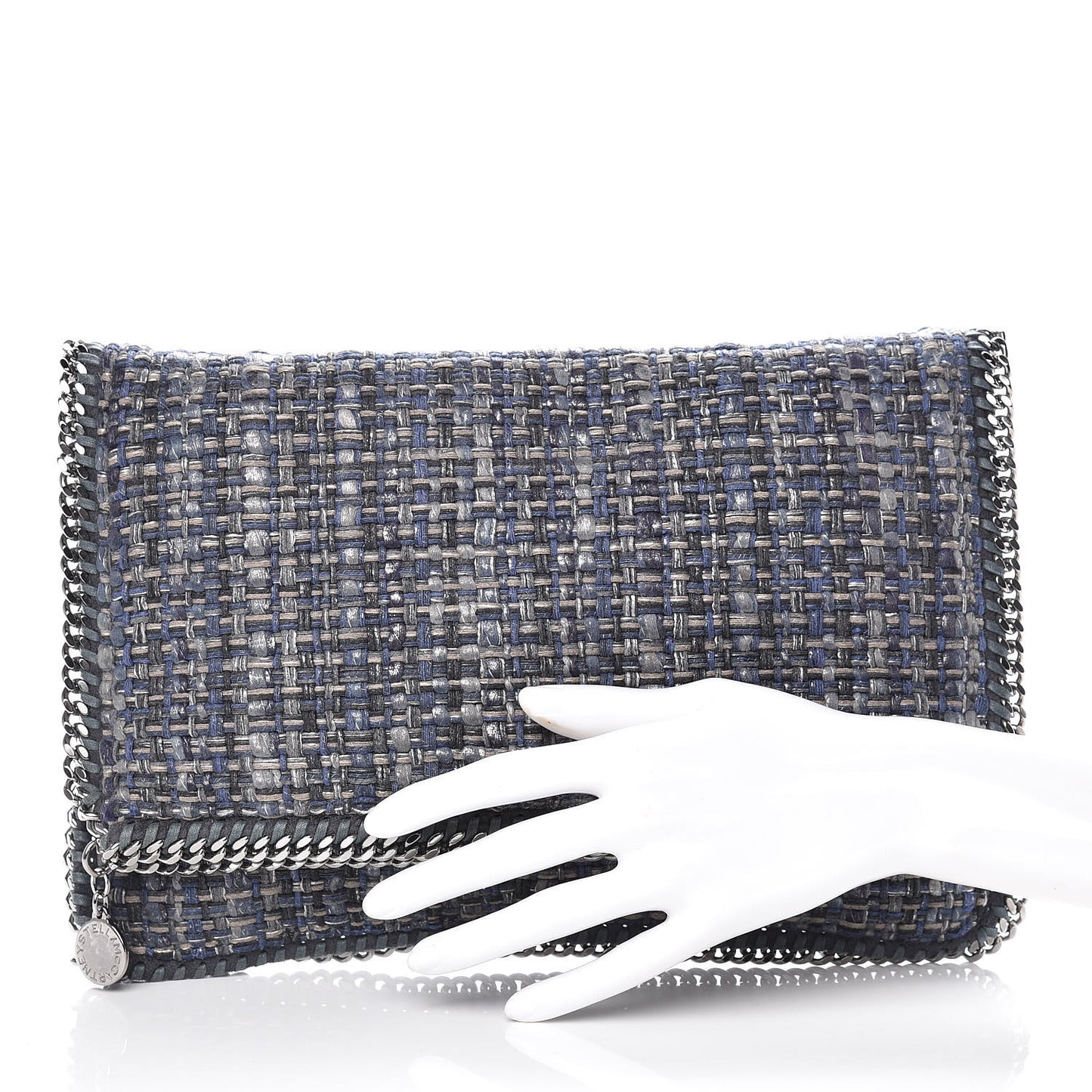 Woven Boucle Fold Over Falabella Clutch Blue