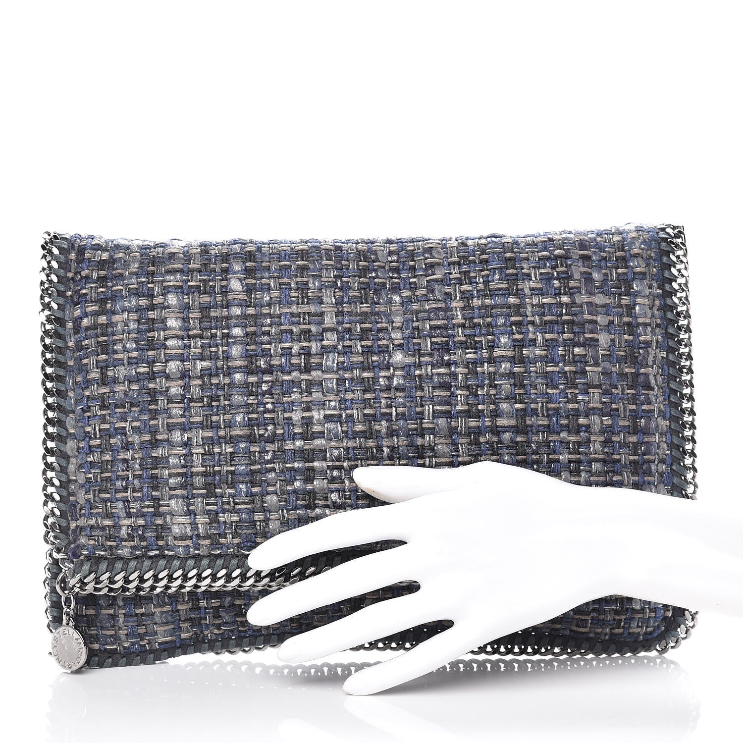 Stella McCartney Woven Boucle Fold Over Falabella Clutch Blue 2 of 11