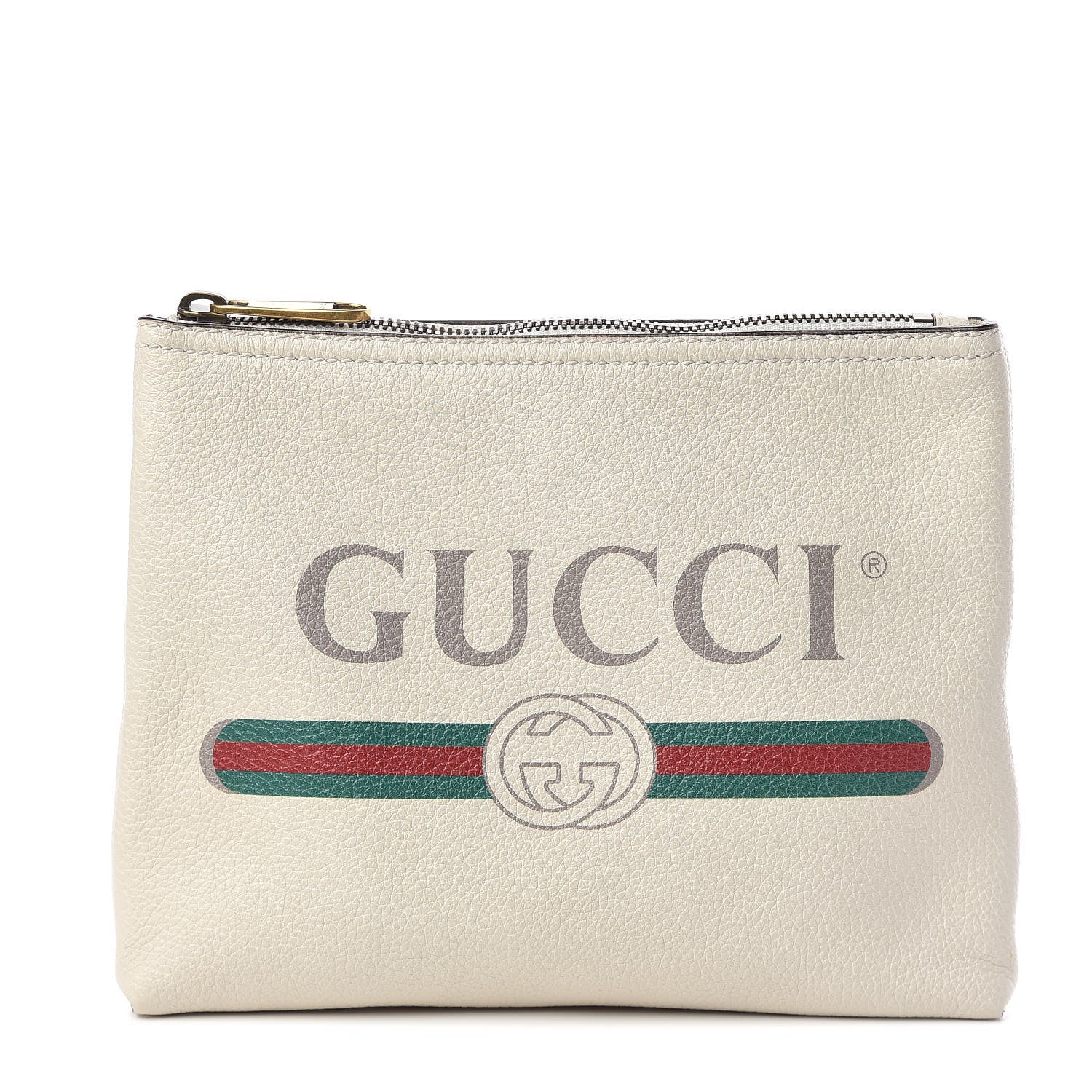 Gucci Pebbled Calfskin Medium Logo Portfolio Clutch White 1 of 7