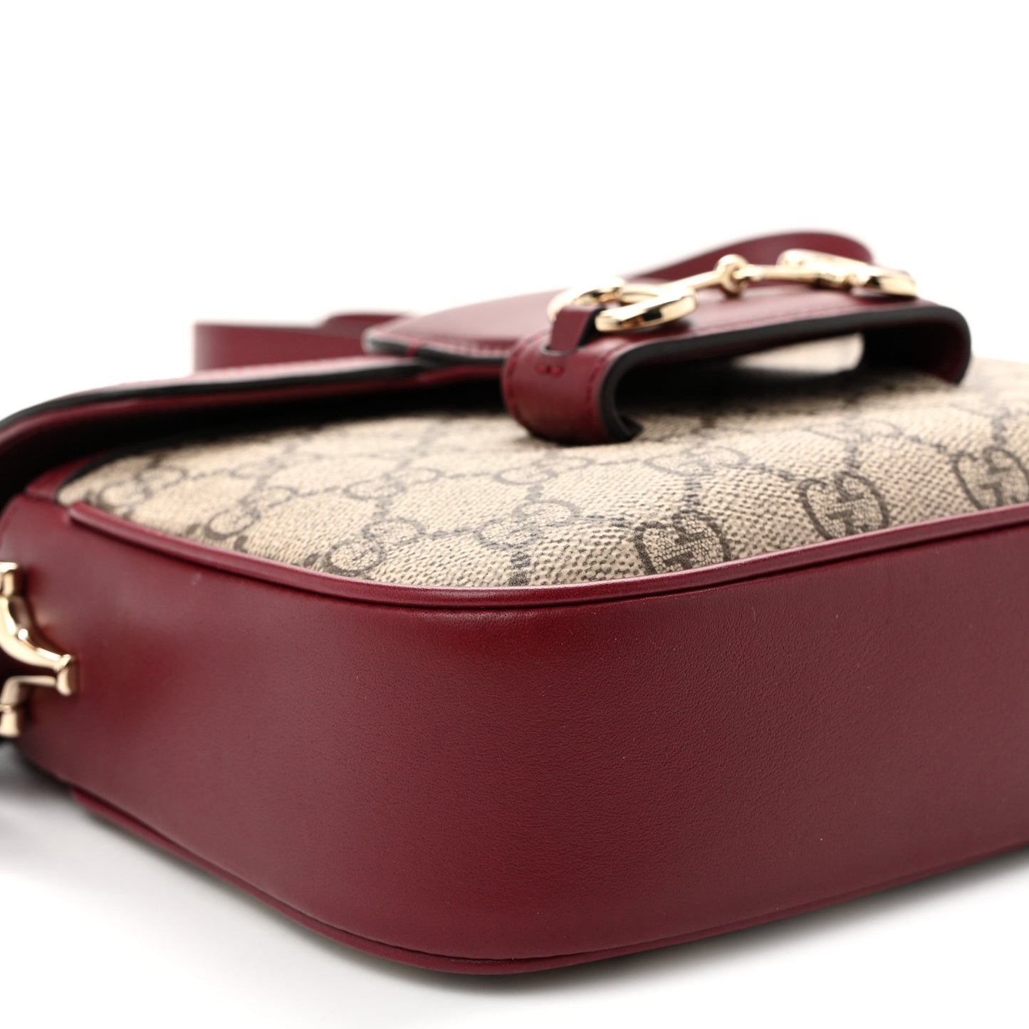 GG Supreme Monogram Horsebit 1955 Soft Small Shoulder Bag Beige Ebony Rosso Ancora